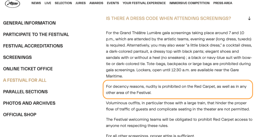 “Cannes Film Festival strengthens regulations on red carpet attire to maintain dignity.”